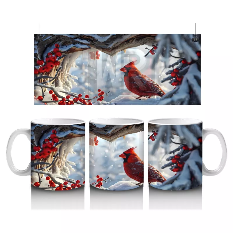 Kış Manzarasında Kardinal Kuşları – Baskılı Kahve Kupası