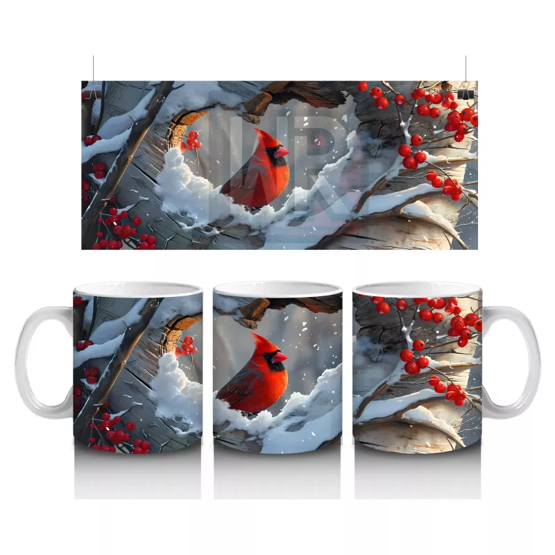 Kış Manzarasında Kardinal Kuşları – Baskılı Kahve Kupası