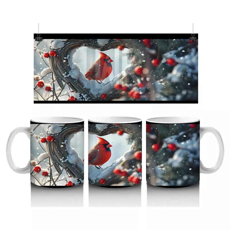 Kış Manzarasında Kardinal Kuşları – Baskılı Kupa