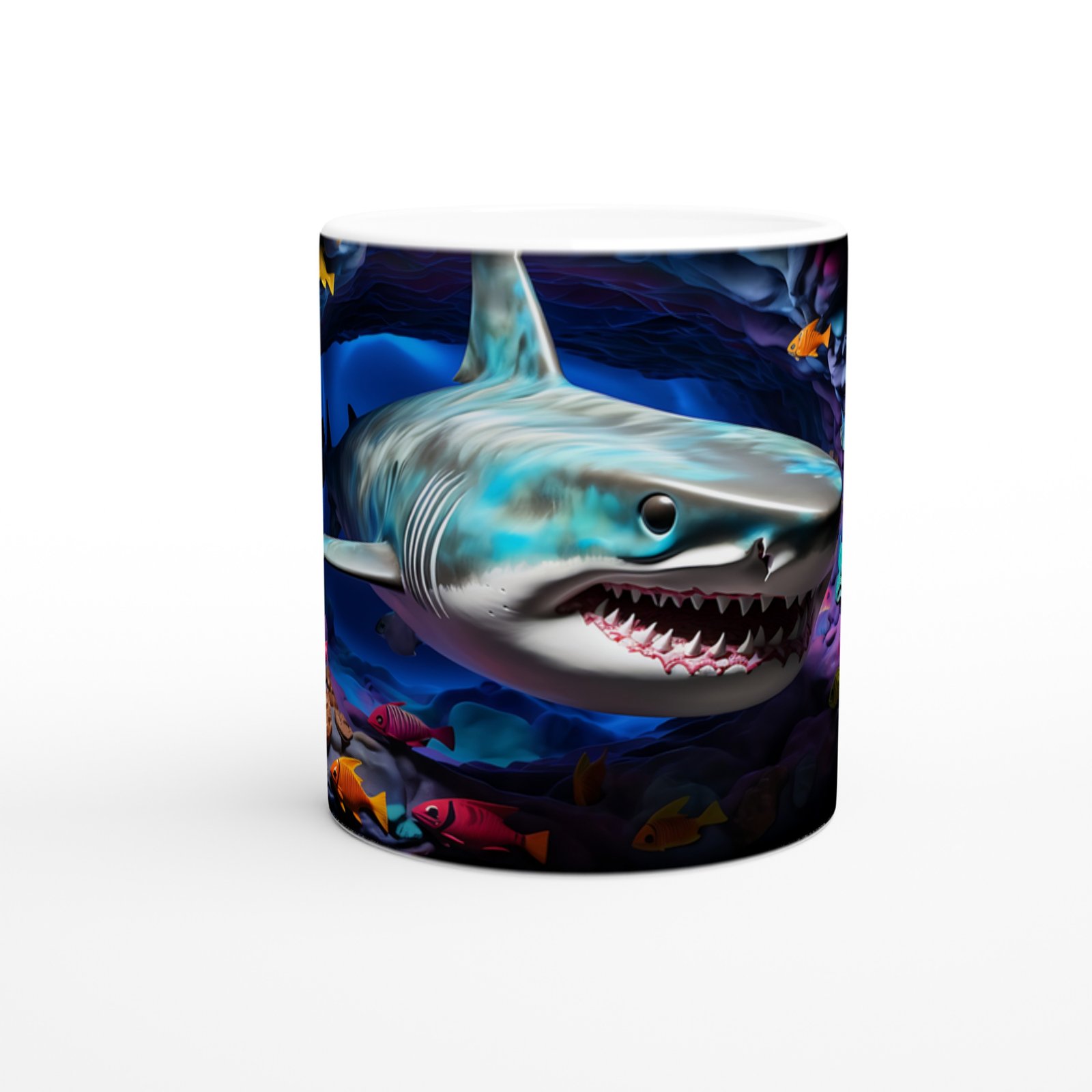 Köpekbalığı ve Mercan Mağarası Su Altı Temalı Kupa Bardak