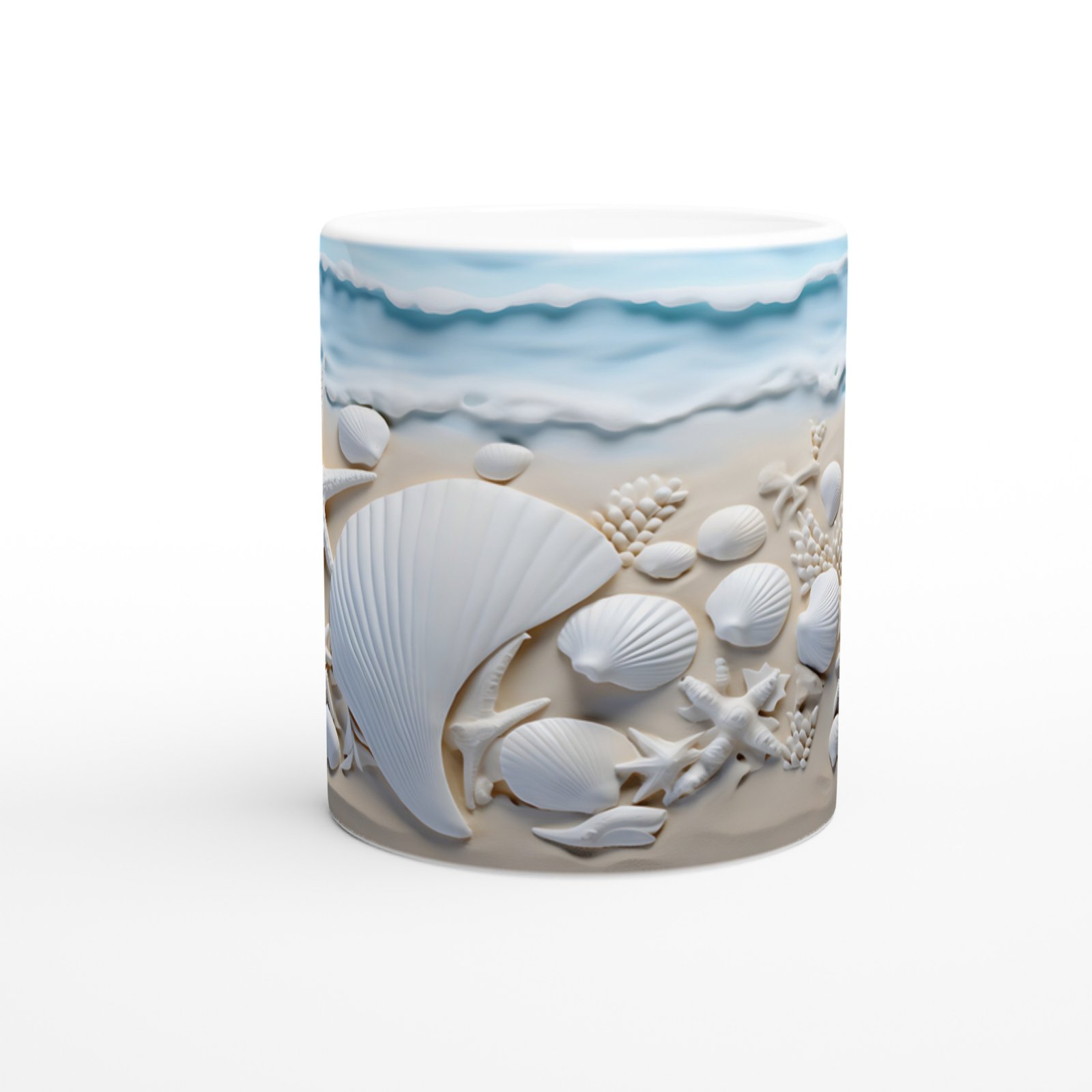 Köpüklü Dalga Kıyısında Deniz Yıldızlı Su Altı Temalı Kupa Bardak