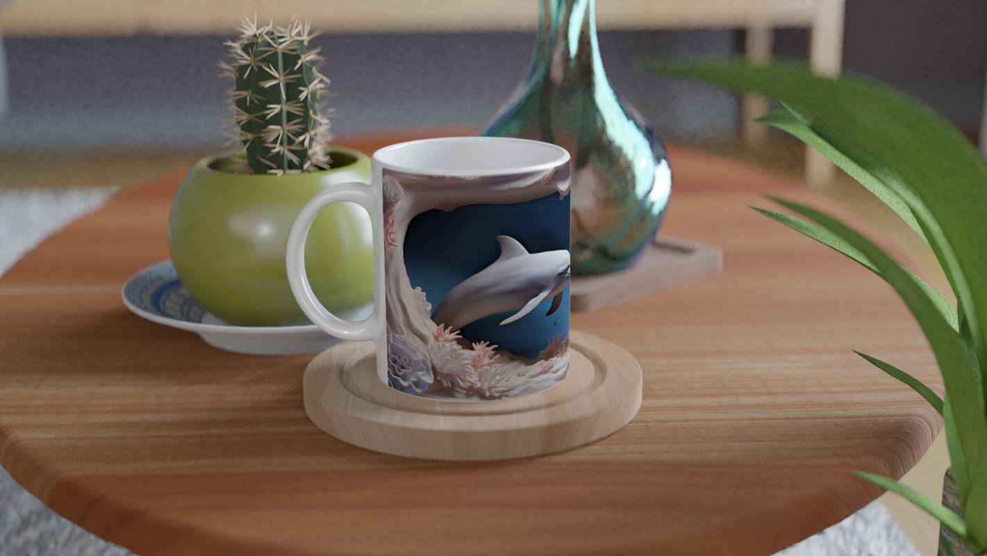 Koral Dünyasında Neşeli Yunus Kupa Bardak - 4