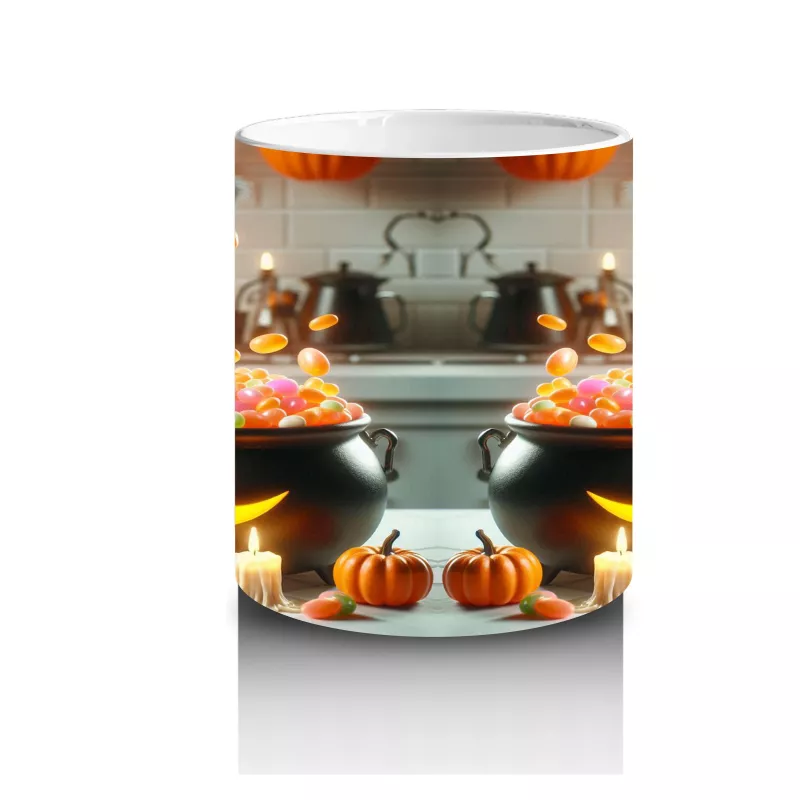 Korkmuş Kedi Figürlü Cadı Kostümlü Eğlenceli Cadılar Bayramı Baskılı Kupa Bardak - 3