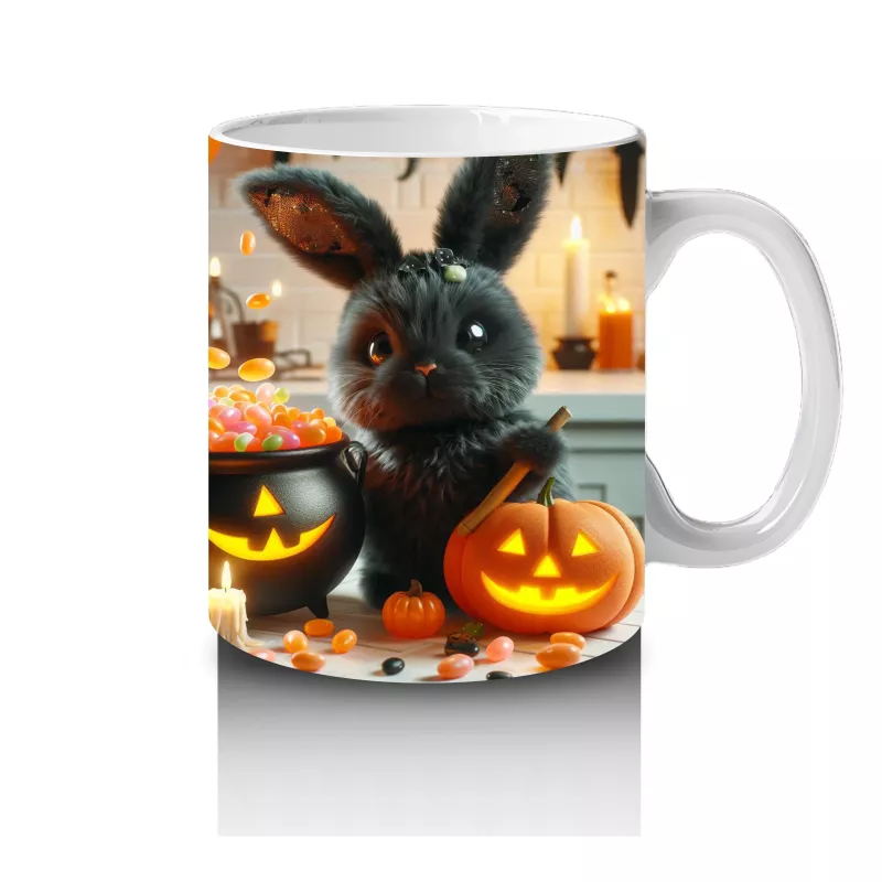 Korkmuş Kedi Figürlü Cadı Kostümlü Eğlenceli Cadılar Bayramı Baskılı Kupa Bardak - 4