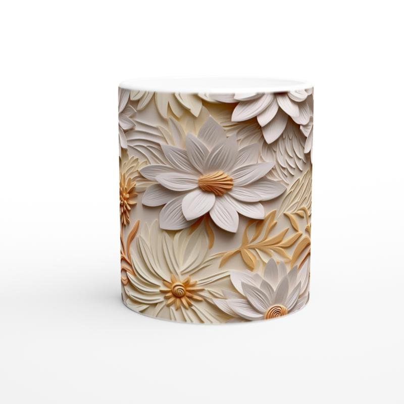 Krem Bahar Dokunuşlu Rölyef Kupa Bardak - 2