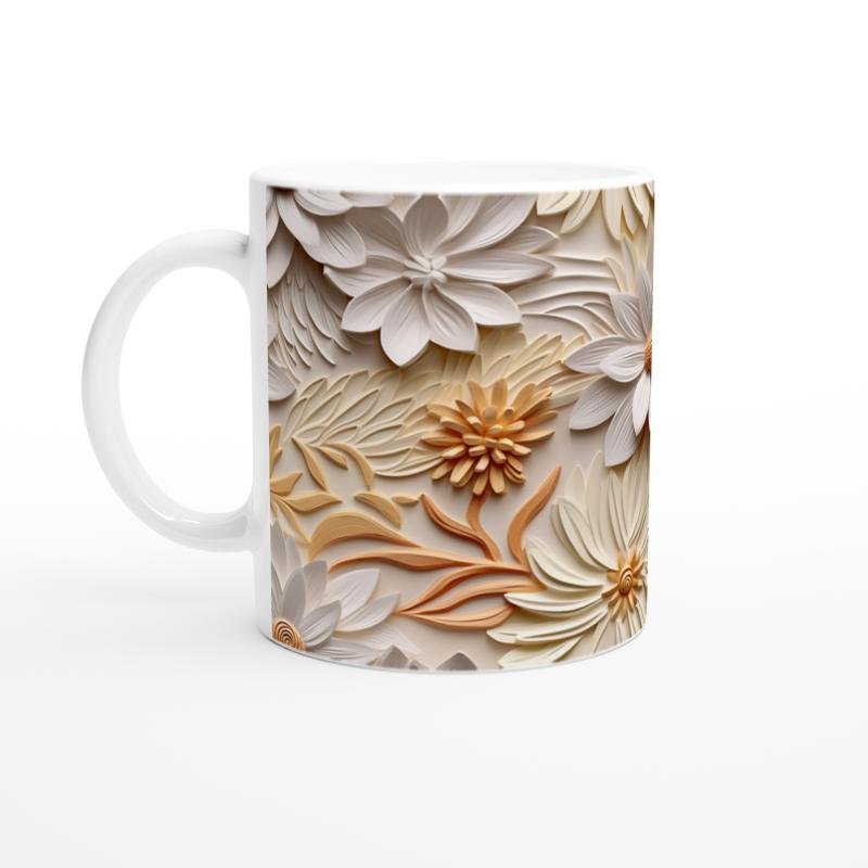 Krem Bahar Dokunuşlu Rölyef Kupa Bardak