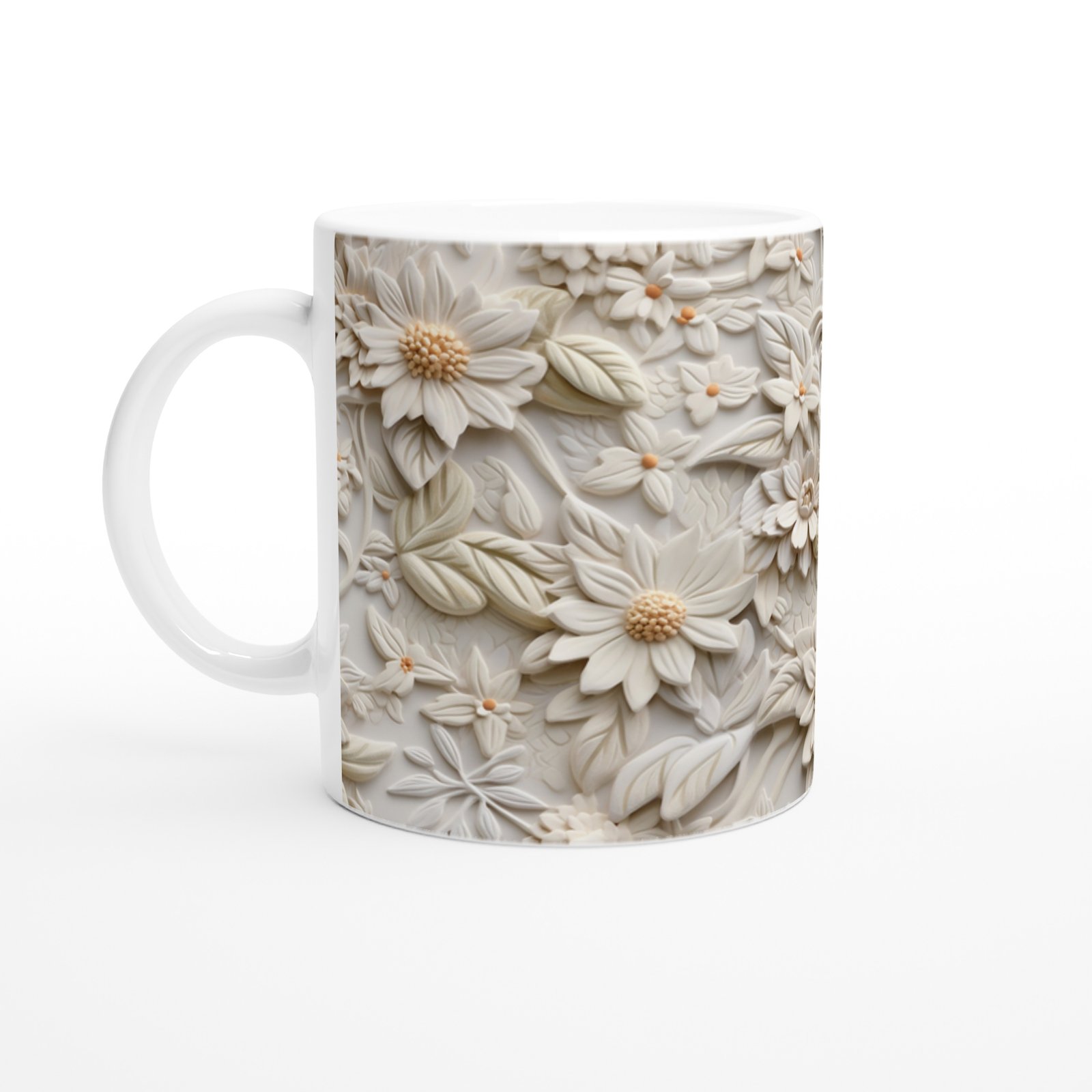 Krem Bahar Rölyef Desenli Kupa Bardak