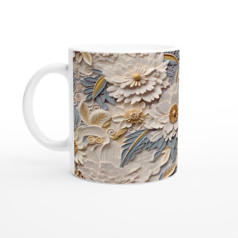 Krem Dalgalar Arasında Bahar Çiçekli Kupa Bardak