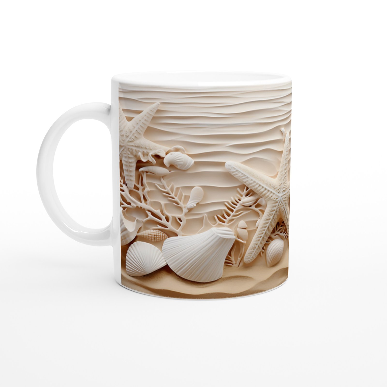 Krem Renkli Deniz Yıldızı ve Kabuk Tasarımlı Su Altı Temalı Kupa Bardak - 2