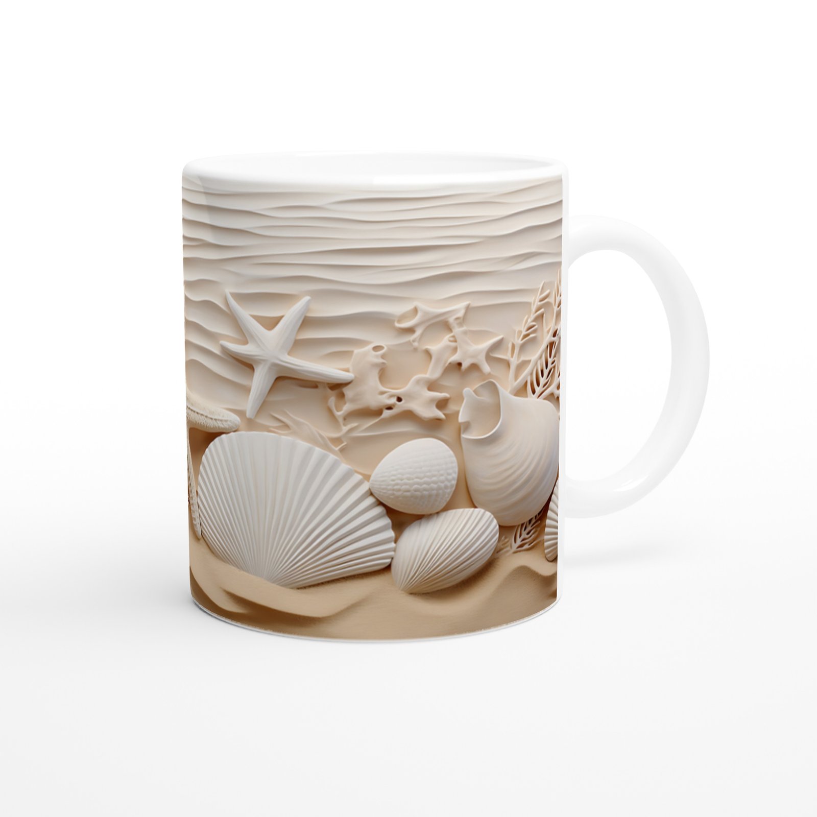 Krem Renkli Deniz Yıldızı ve Kabuk Tasarımlı Su Altı Temalı Kupa Bardak - 3