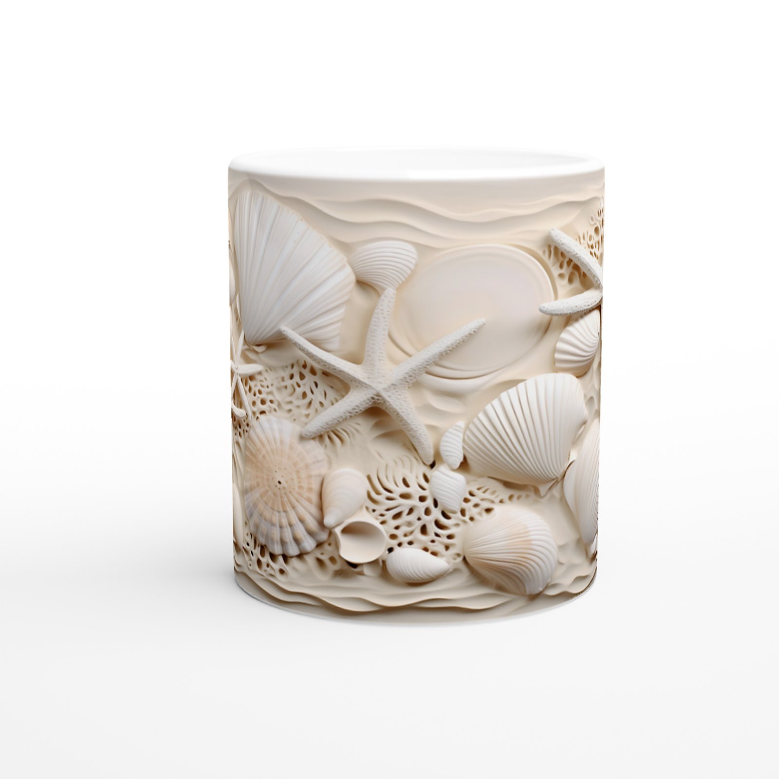 Krem Tonlarda Kabuk ve Deniz Yıldızlı Su Altı Temalı Kupa Bardak