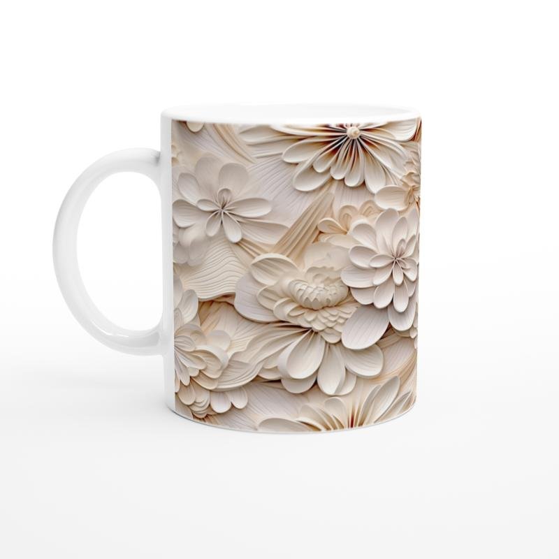 Krem Tonlarda Zarif Çiçekli Kupa Bardak