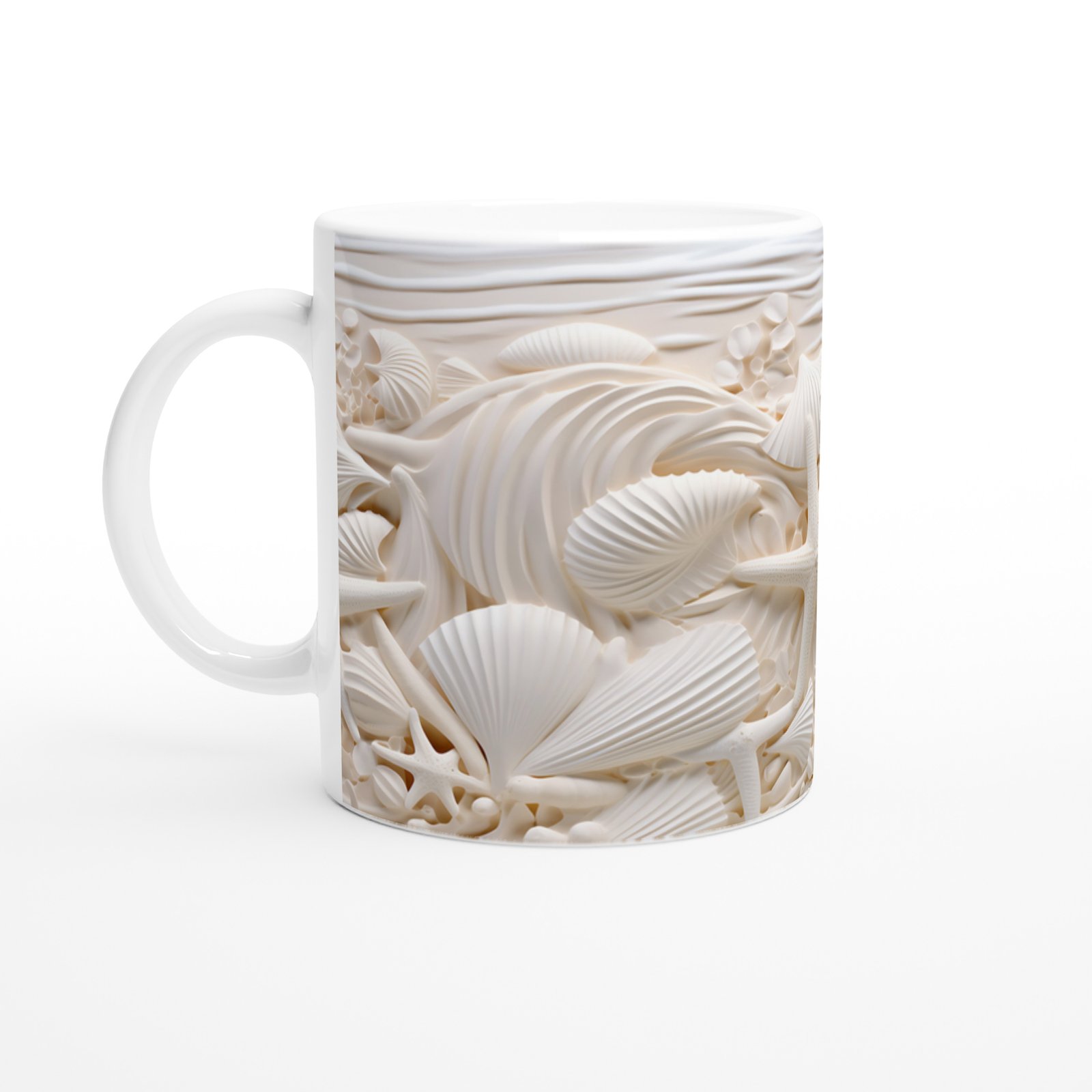 Krem Tonlarında Deniz Kabuğu ve Yıldız Desenli Su Altı Temalı Kupa Bardak - 2