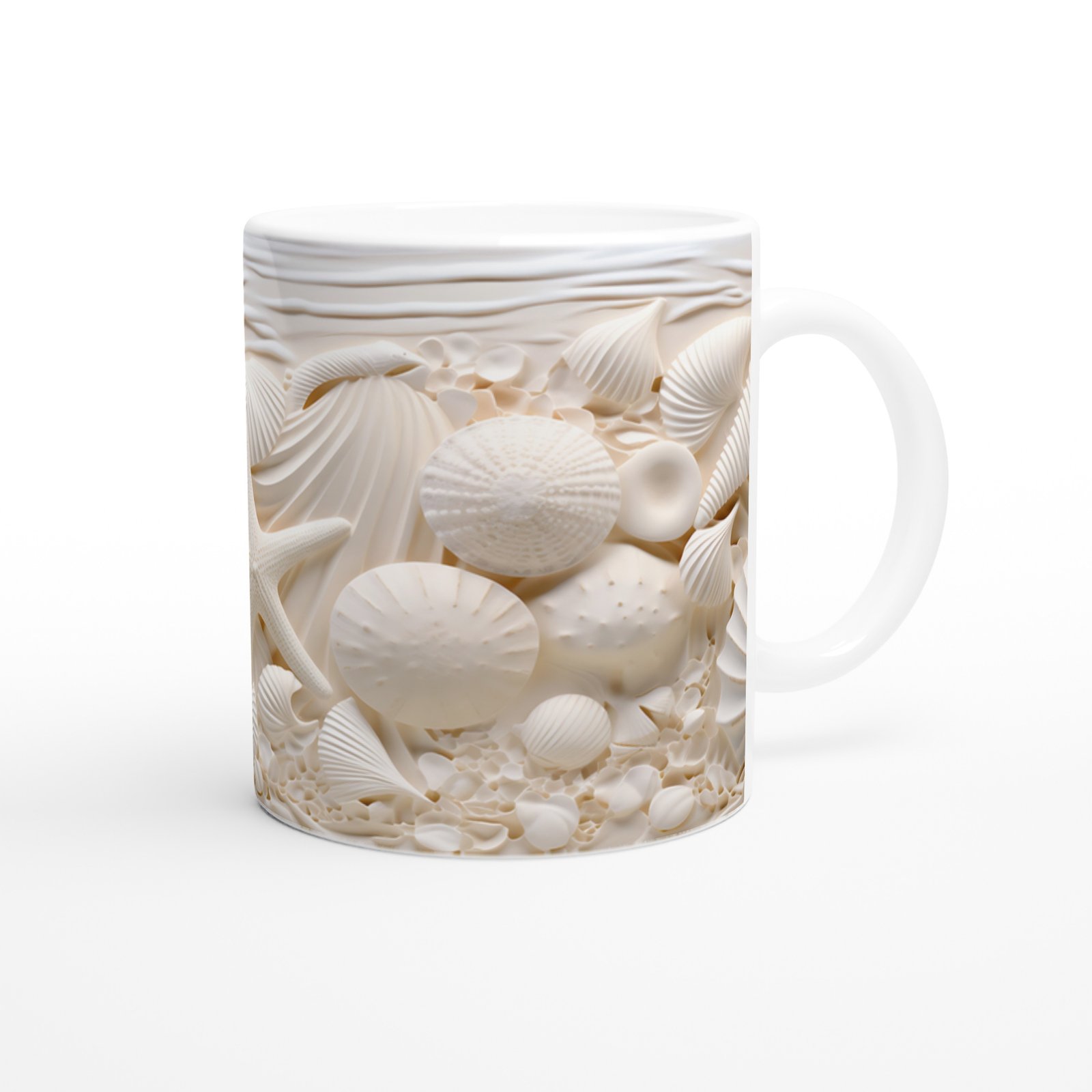 Krem Tonlarında Deniz Kabuğu ve Yıldız Desenli Su Altı Temalı Kupa Bardak - 3