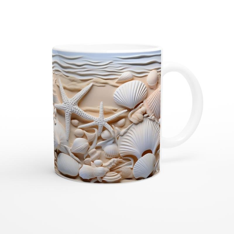 Kumsalda Deniz Yıldızları ve Kabuklar Su Altı Temalı Kupa Bardak - 3