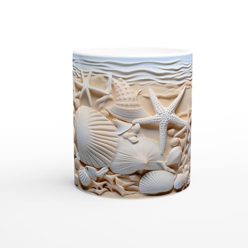 Kumsalda Deniz Yıldızları ve Kabuklar Su Altı Temalı Kupa Bardak