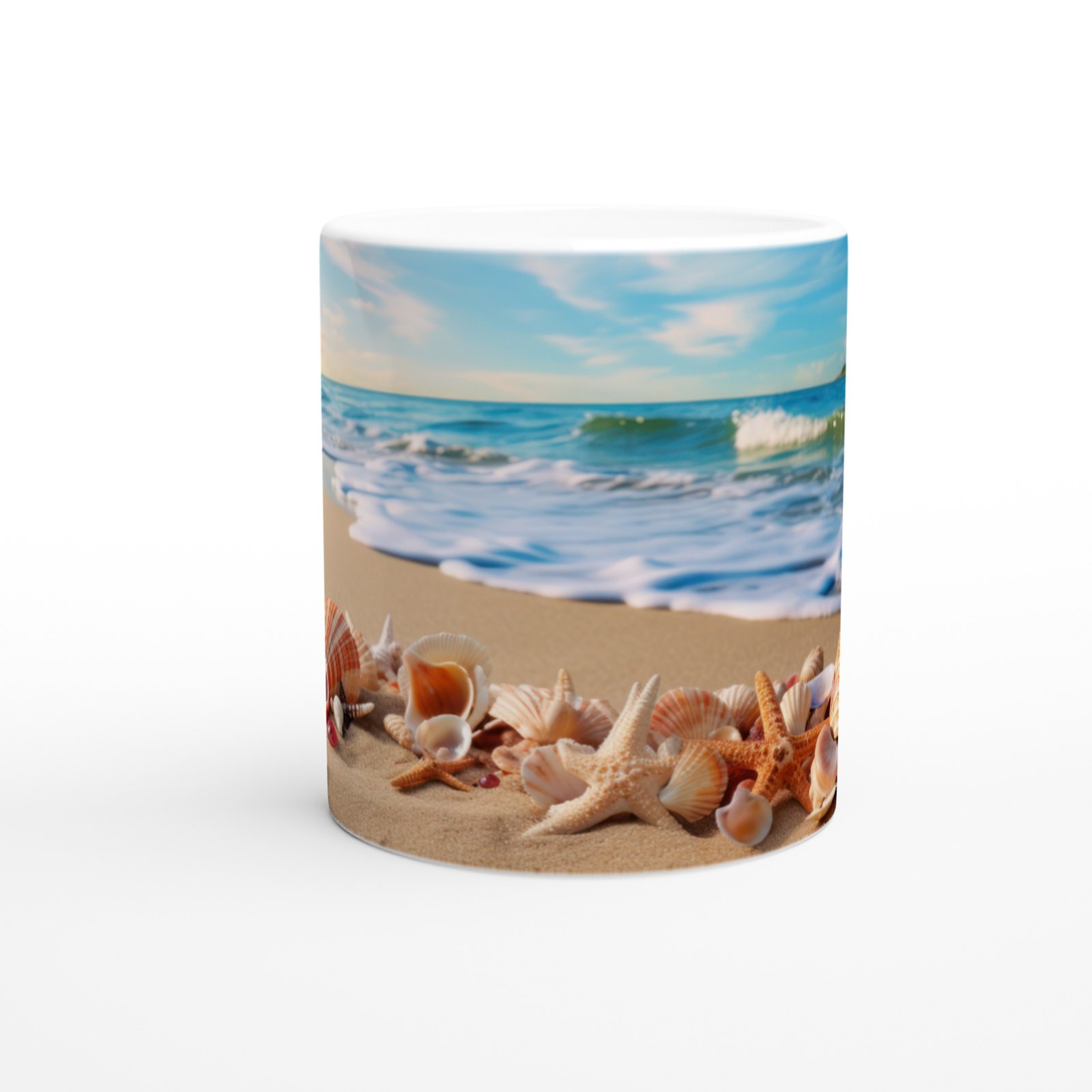 Kumsalda Renkli Kabuklar ve Yıldızlar Su Altı Temalı Kupa Bardak