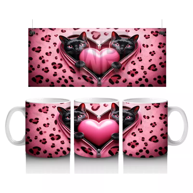 Leopar Desen Fon Üzerinde Aşık Kediler – Baskılı Kahve Kupası