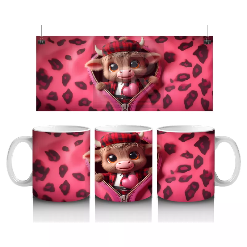 Leopar Desenli Arka Planda Aşık Ayıcık – Baskılı Kahve Kupası