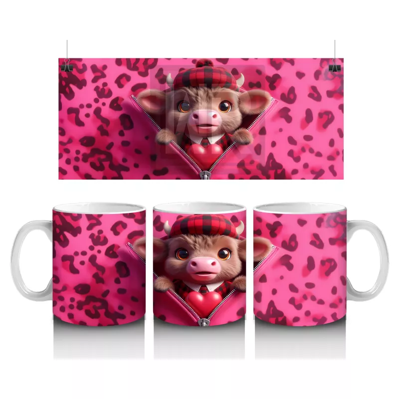 Leopar Desenli Arka Planda Aşık Buzağı – Baskılı Kahve Kupası