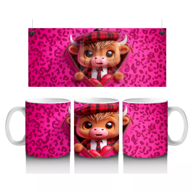 Leopar Desenli Fon Üzerinde Tatlı Oyuncak – Baskılı Kahve Kupası