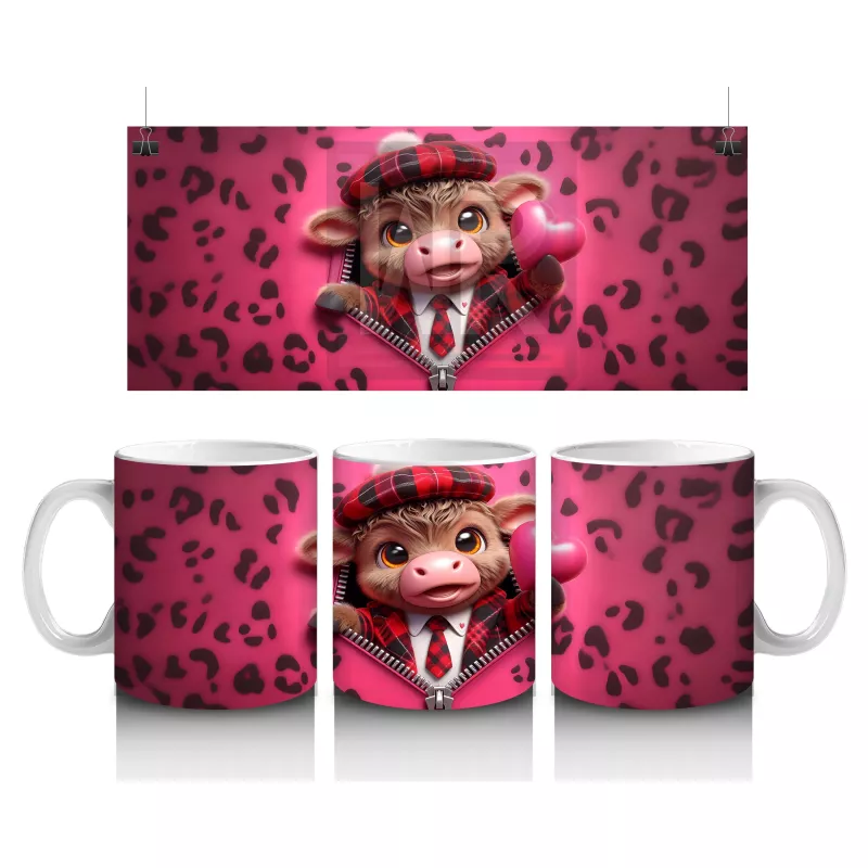 Leopar Desenli Kalpler Arasında Tatlı Buzağı – Baskılı Kupa