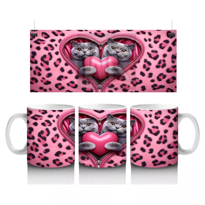 Leopar Desenli Kalpli Kedi Çifti – Baskılı Kahve Kupası