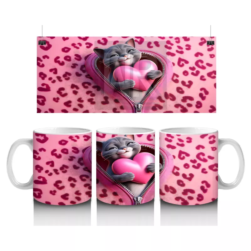 Leopar Desenli Kalpte Sevimli Kedicik– Baskılı Kahve Kupası