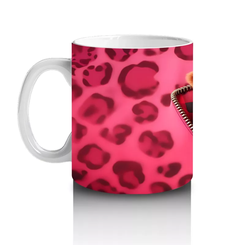 Leopar Desenli Zemin Üzerinde Buzağı Figürü - Baskılı Kahve Kupası - 2