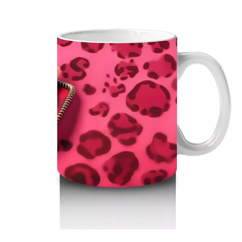 Leopar Desenli Zemin Üzerinde Buzağı Figürü - Baskılı Kahve Kupası - 4