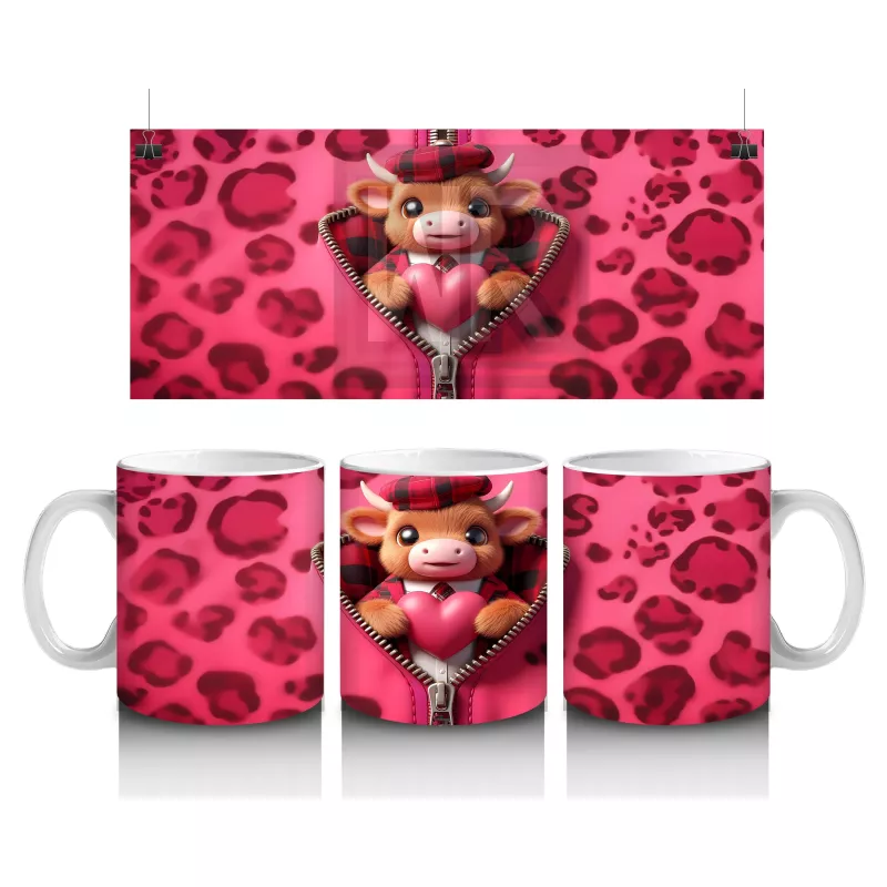 Leopar Desenli Zemin Üzerinde Buzağı Figürü - Baskılı Kahve Kupası