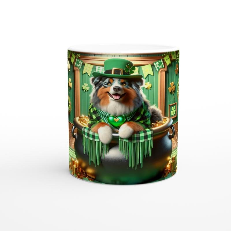 Leprechaun Şapkalı Avustralya Çoban Köpeği Temalı Baskılı Kupa Bardak