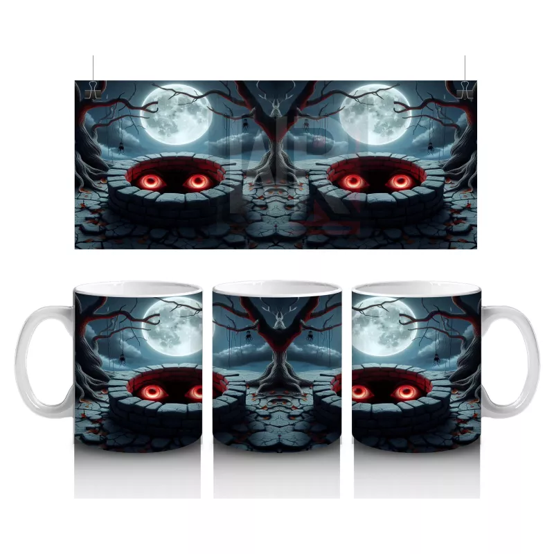 Loş Işıklı Gotik Koridorda Korku Temalı Cadılar Bayramı Baskılı Kupa Bardak