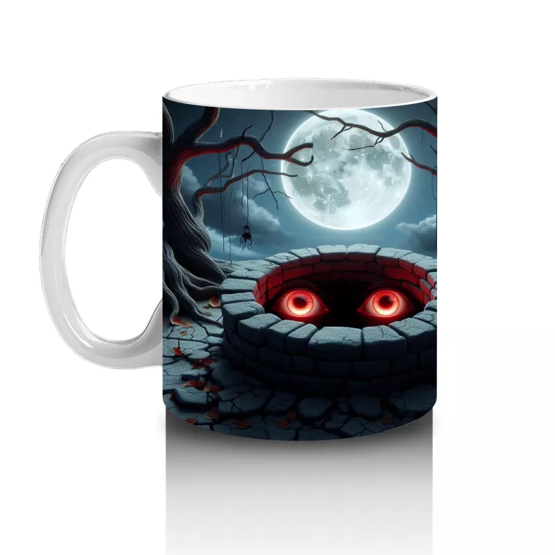 Loş Işıklı Gotik Koridorda Korku Temalı Cadılar Bayramı Baskılı Kupa Bardak - 2