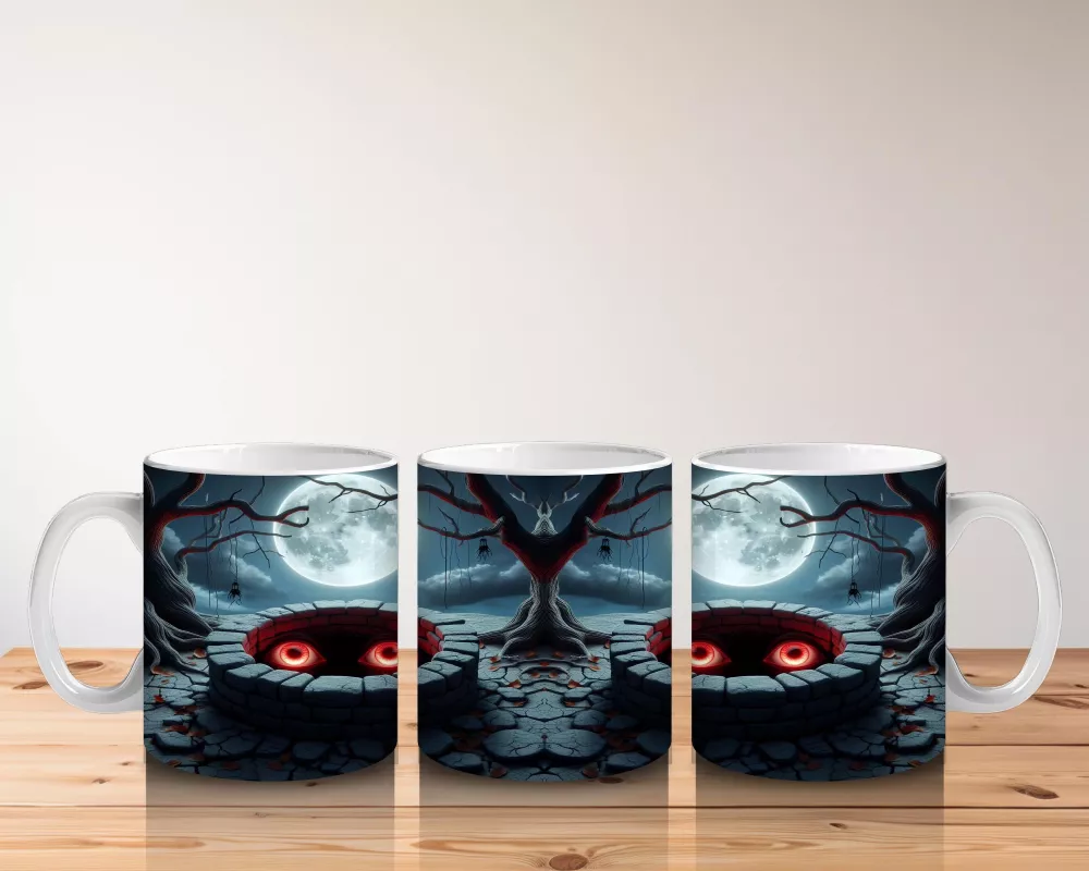 Loş Işıklı Gotik Koridorda Korku Temalı Cadılar Bayramı Baskılı Kupa Bardak - 5