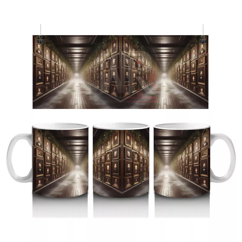 Loş Işıklı Gotik Koridorda Korku Temalı Cadılar Bayramı Baskılı Kupa Bardak