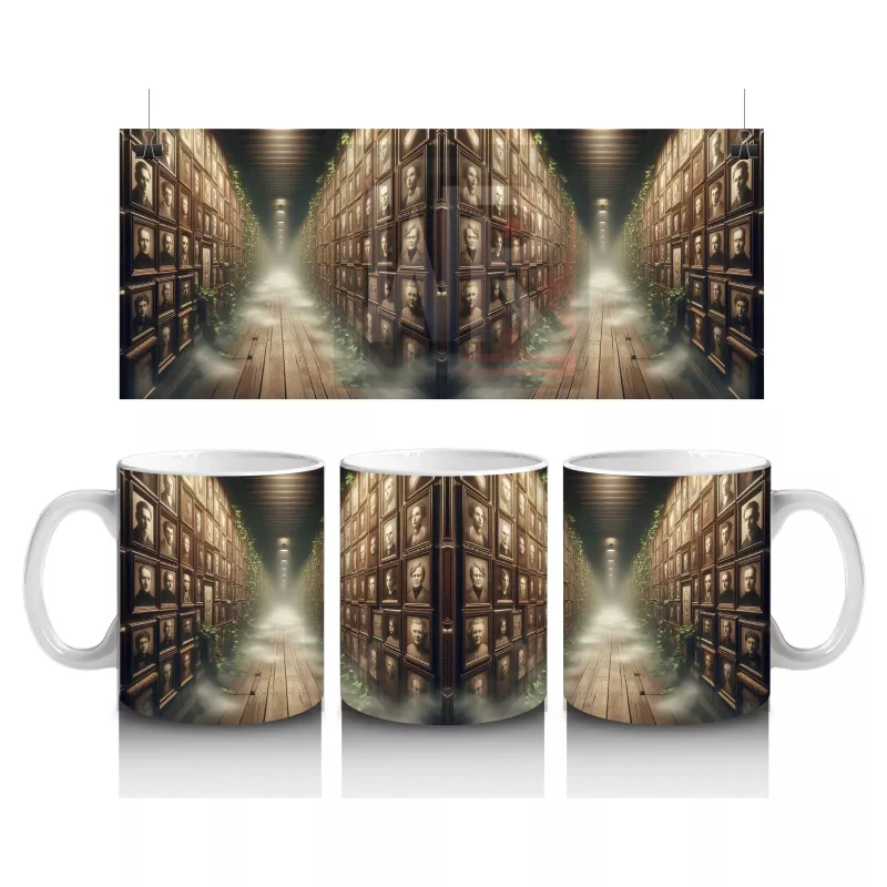 Loş Işıklı Gotik Koridorda Mum Işığı Temalı Cadılar Bayramı Baskılı Kupa