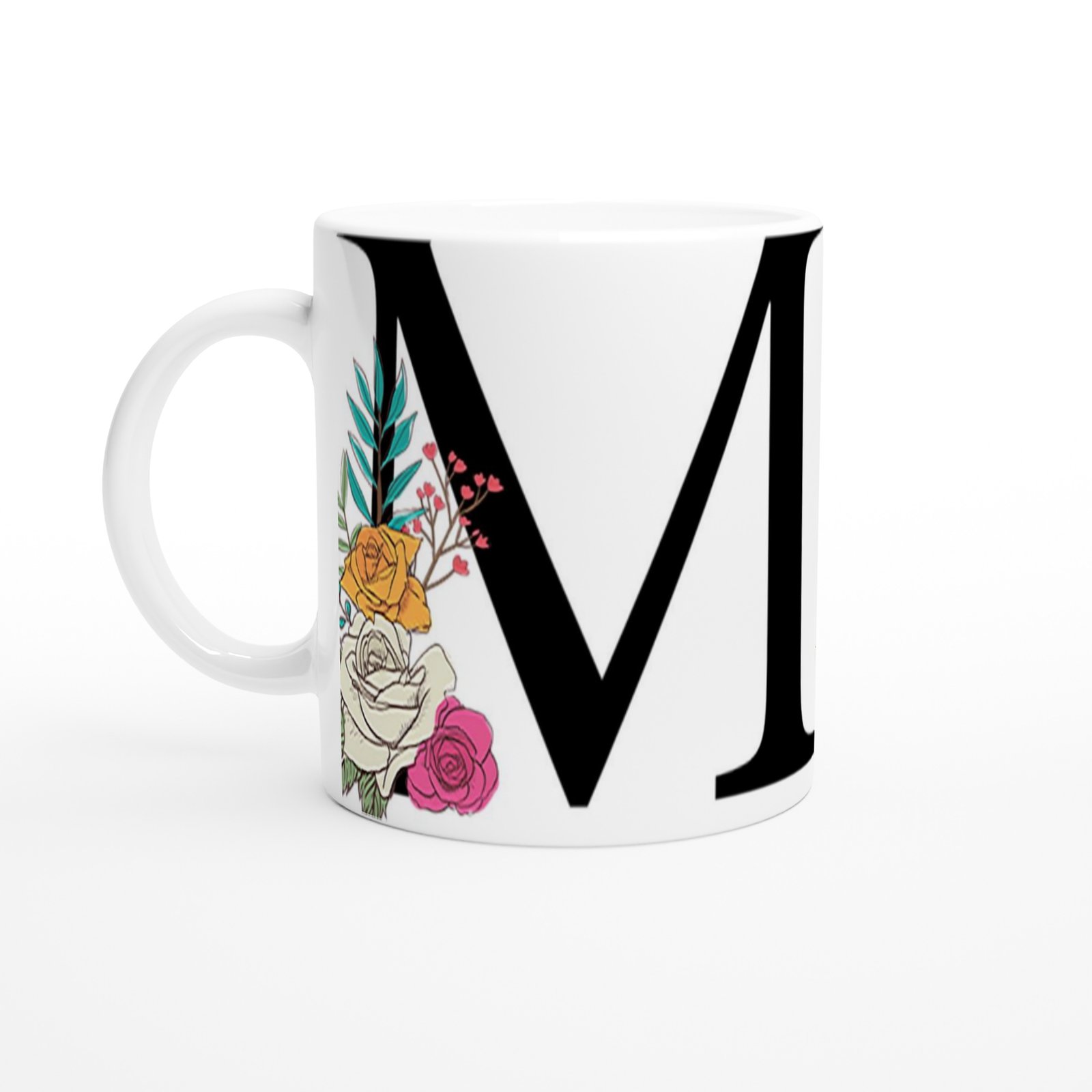 M Harfi Çiçek Motifli Kupa Bardak