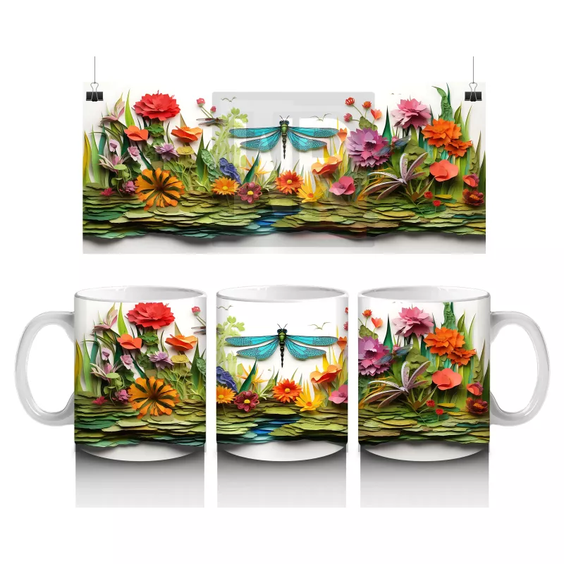 Masalsı Çiçekli Bahçede Neşeli Hayvanlar – Baskılı Kahve Kupası