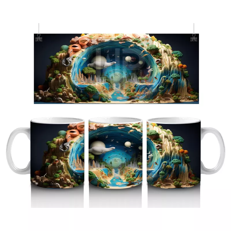 Masalsı Mantar Evreni ve Renkli Dünya – Baskılı Kahve Kupası