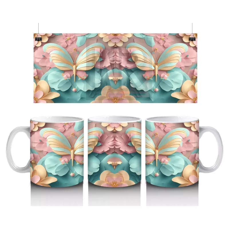 Mavi Arka Plan Üzerinde Çift Kelebek – Baskılı Kupa