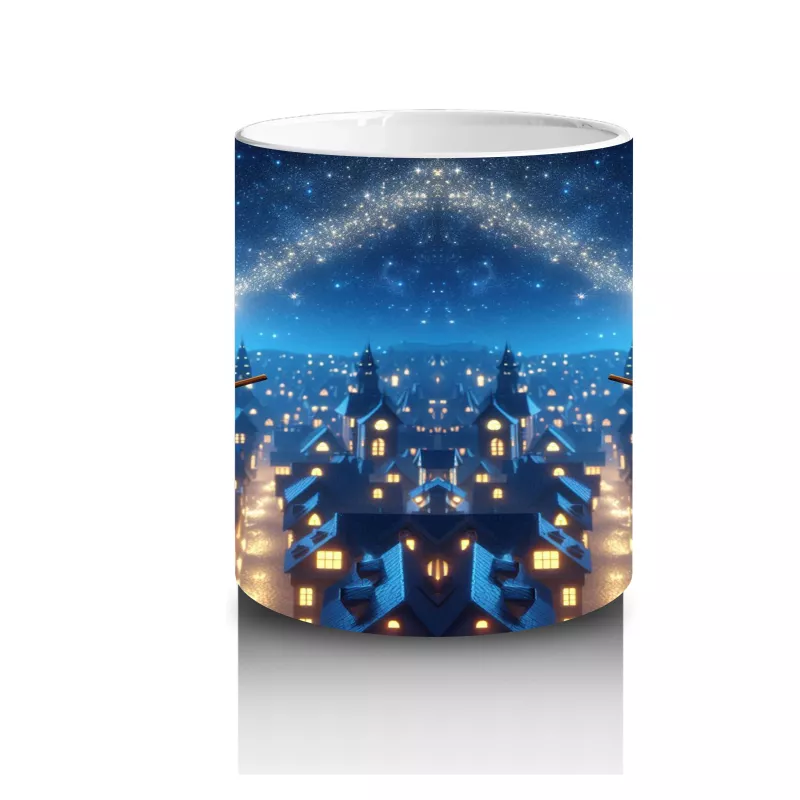 Mavi Arka Plan Üzerinde Uçan Cadı Silüetleriyle Renkli Cadılar Bayramı Baskılı Kupa - 3