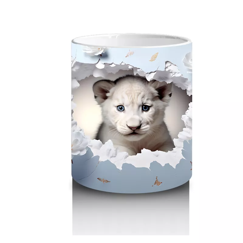 Mavi Arka Planda Şirin Yavru Kaplan – Baskılı Kahve Kupası - 3