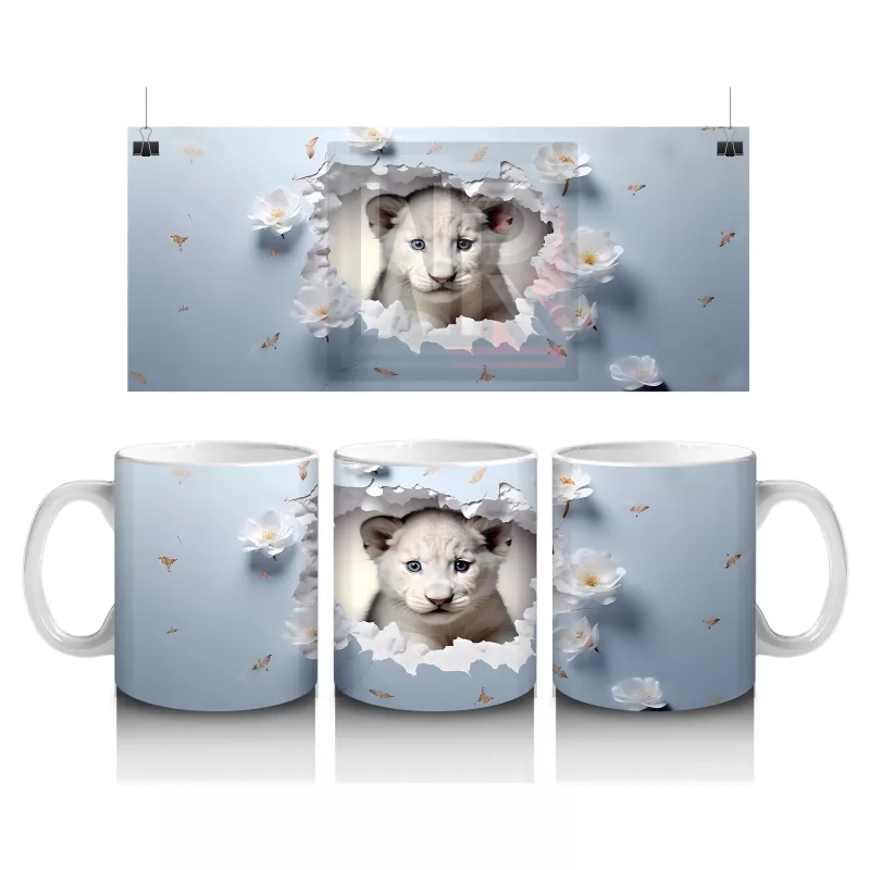 Mavi Arka Planda Şirin Yavru Kaplan – Baskılı Kahve Kupası