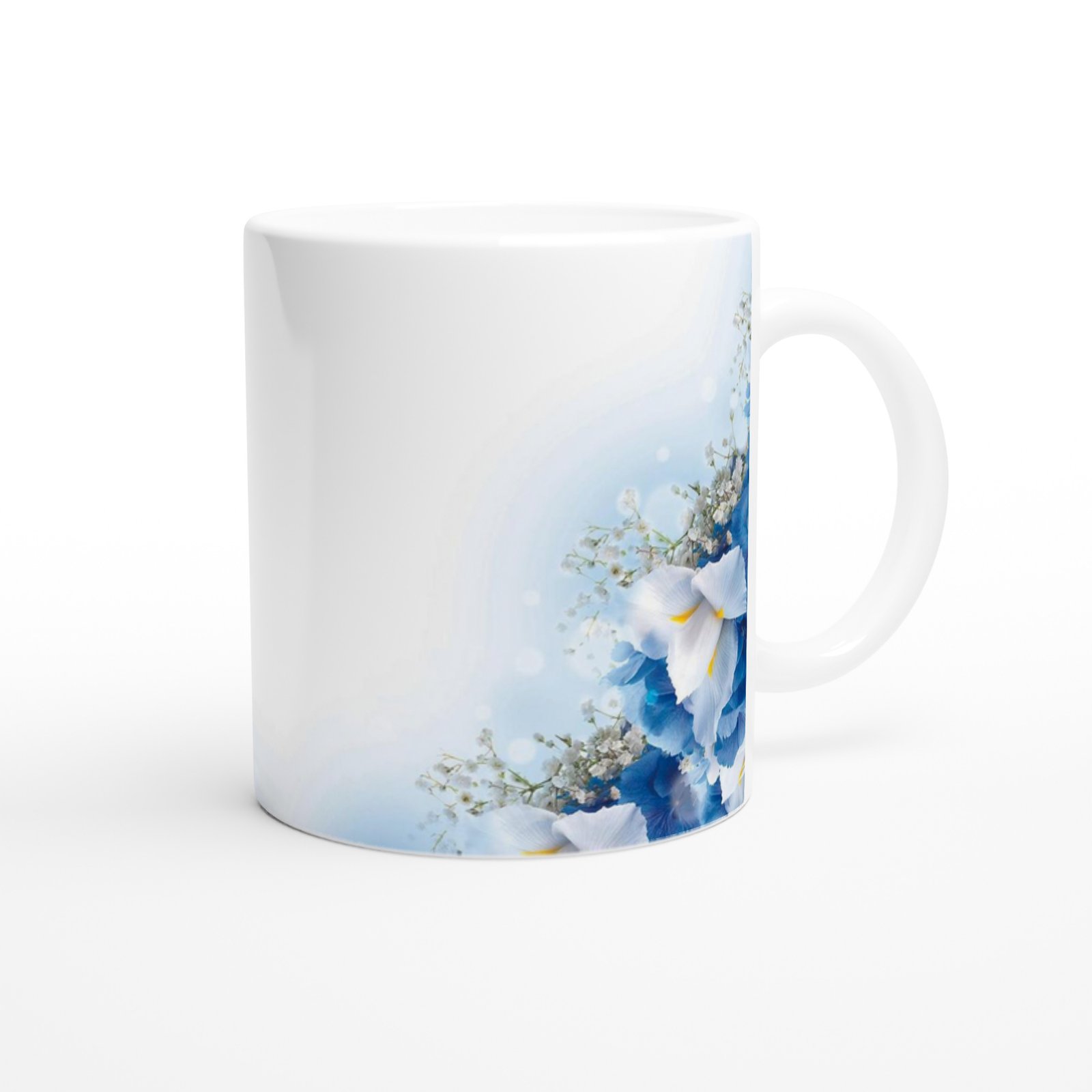 Mavi Beyaz Zarif Çiçek Desenli Kupa Bardak - 3