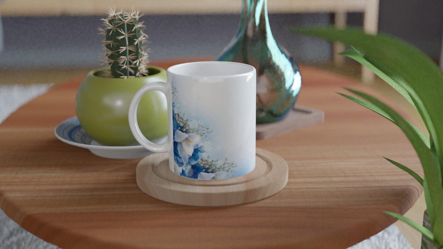 Mavi Beyaz Zarif Çiçek Desenli Kupa Bardak - 4