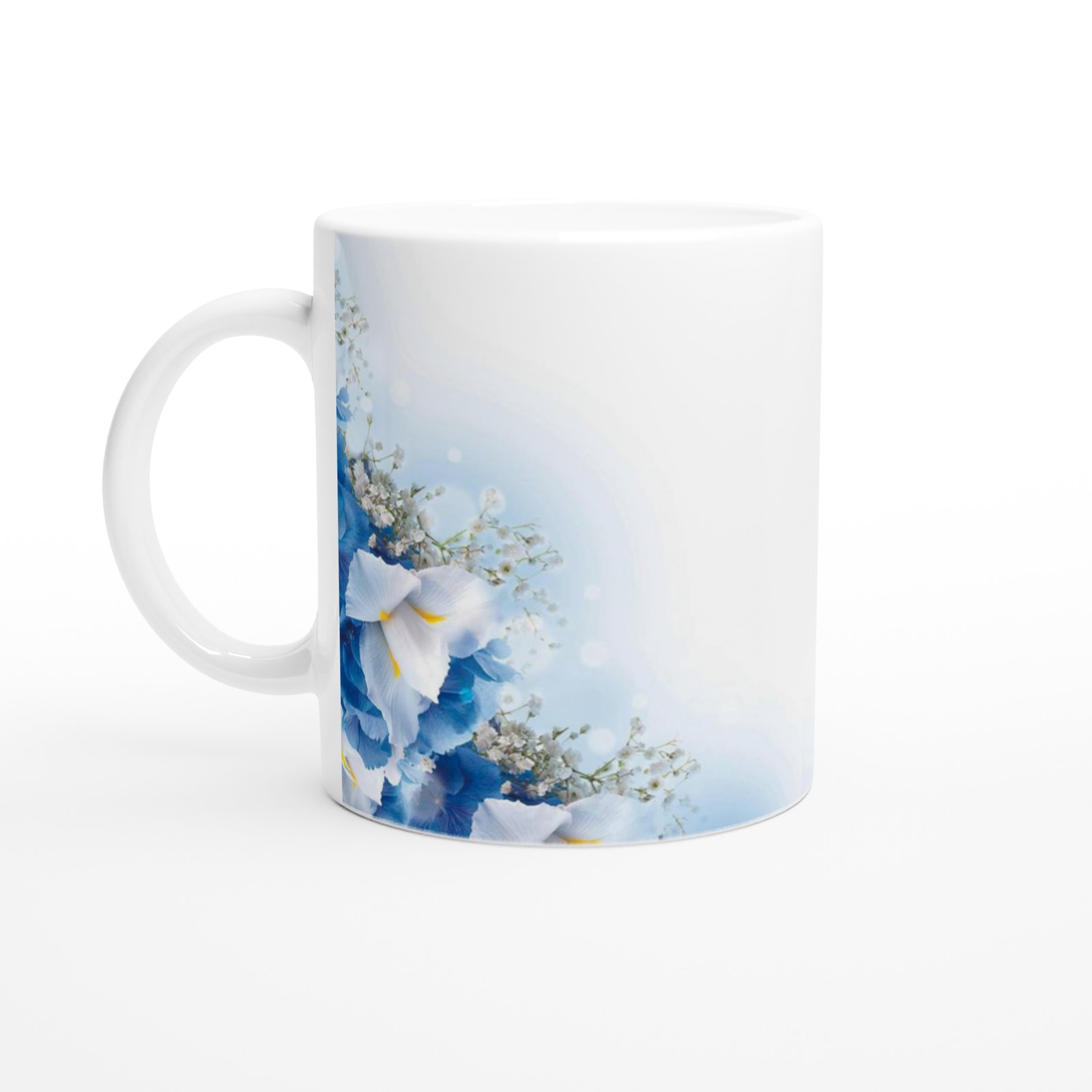 Mavi Beyaz Zarif Çiçek Desenli Kupa Bardak