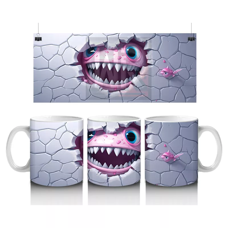 Mavi Çatlak Zemin Üzerinde Pörtlek Gözlü Köpekbalığı – Baskılı Kahve Kupası