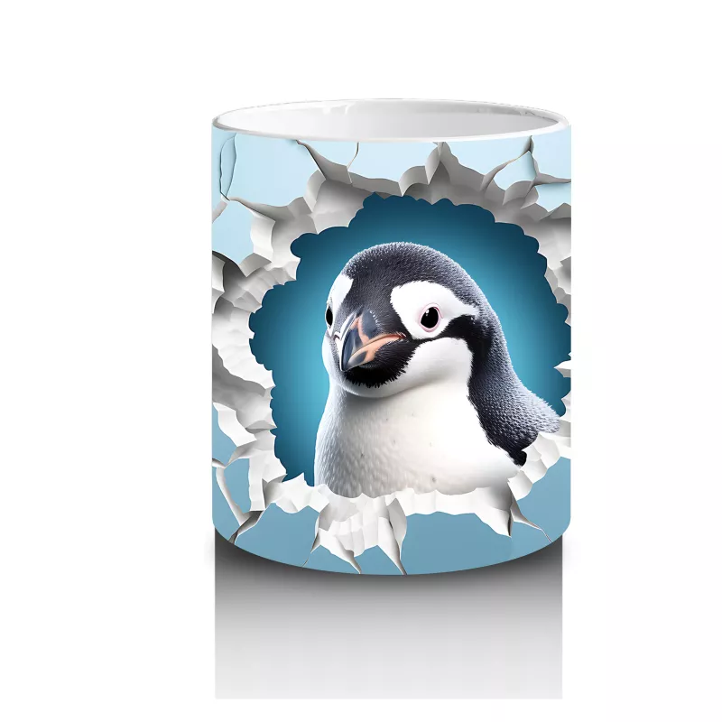 Mavi Duvar Kırığında Penguen – Baskılı Kahve Kupası - 3