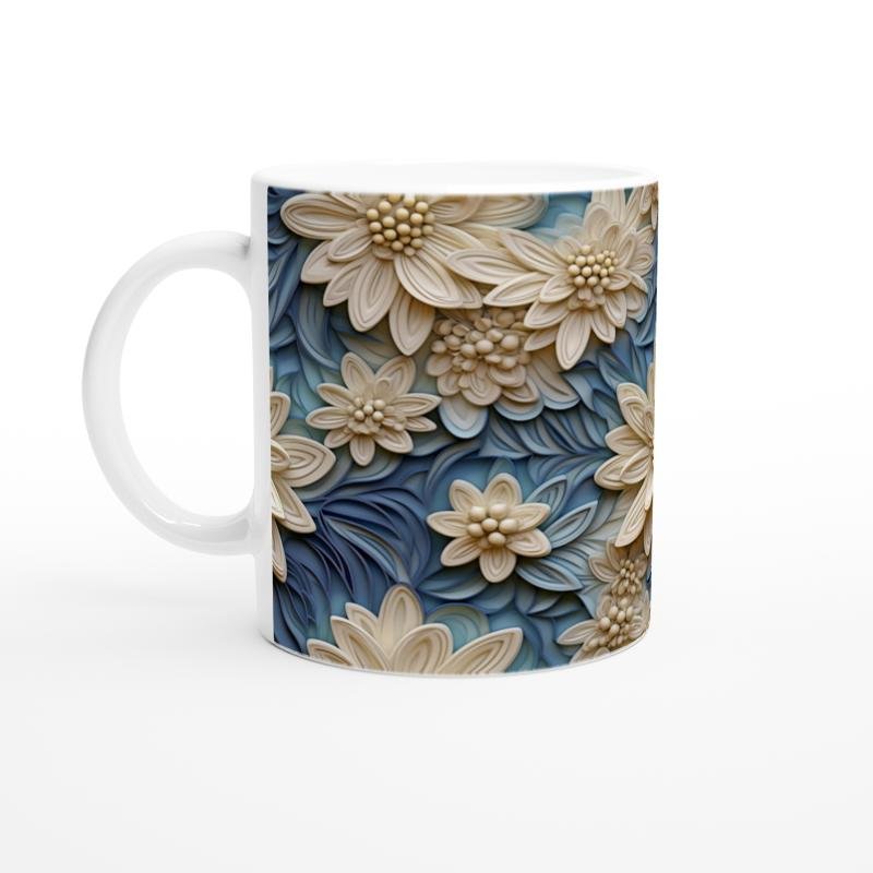 Mavi Esinti Çiçekli Kupa Bardak